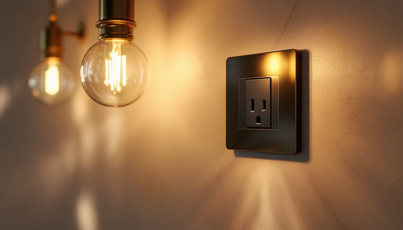 A photograph of a stylishly designed outlet switch in a well-lit room