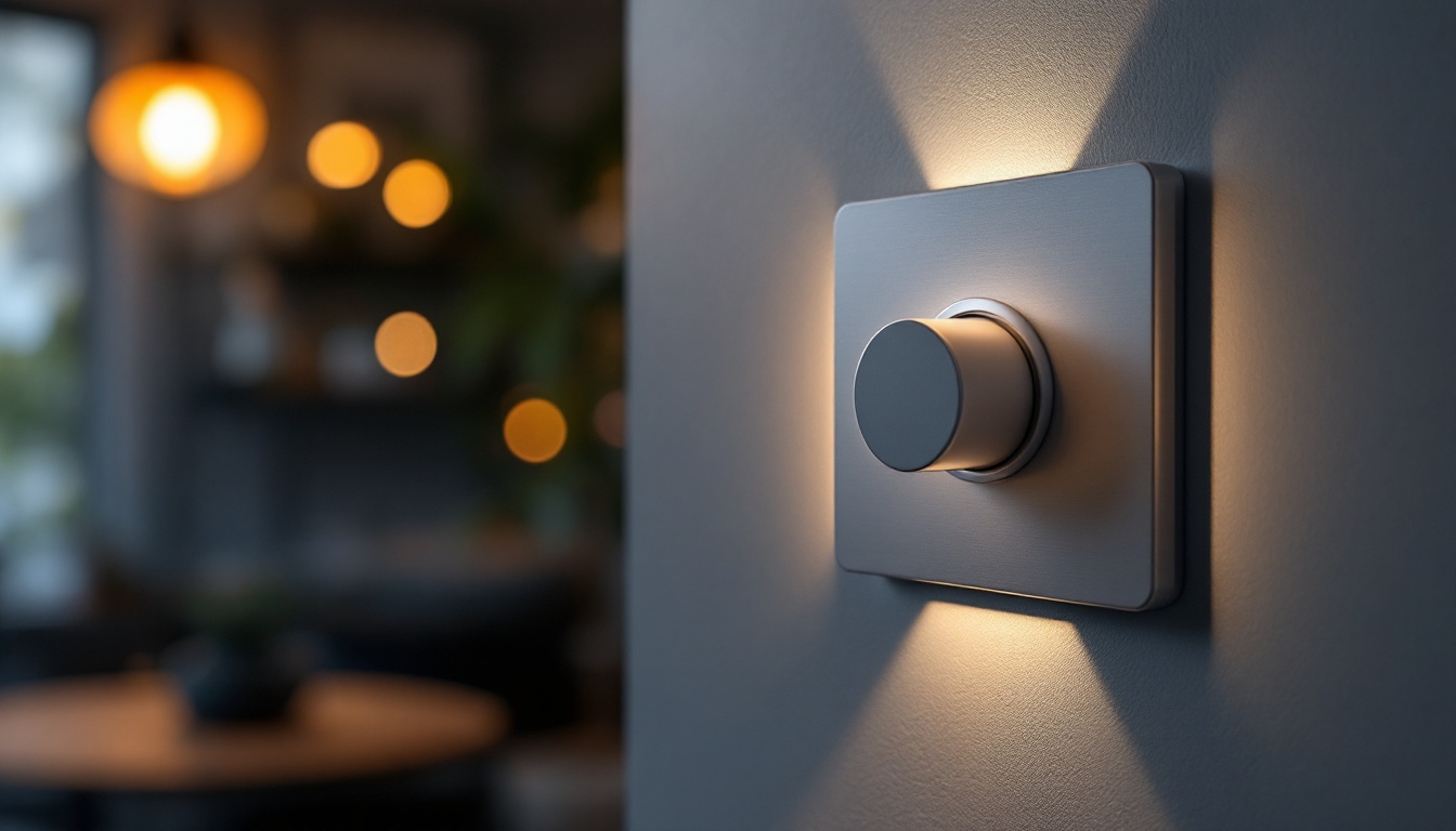 A photograph of a stylish light dimmer switch in a modern home setting