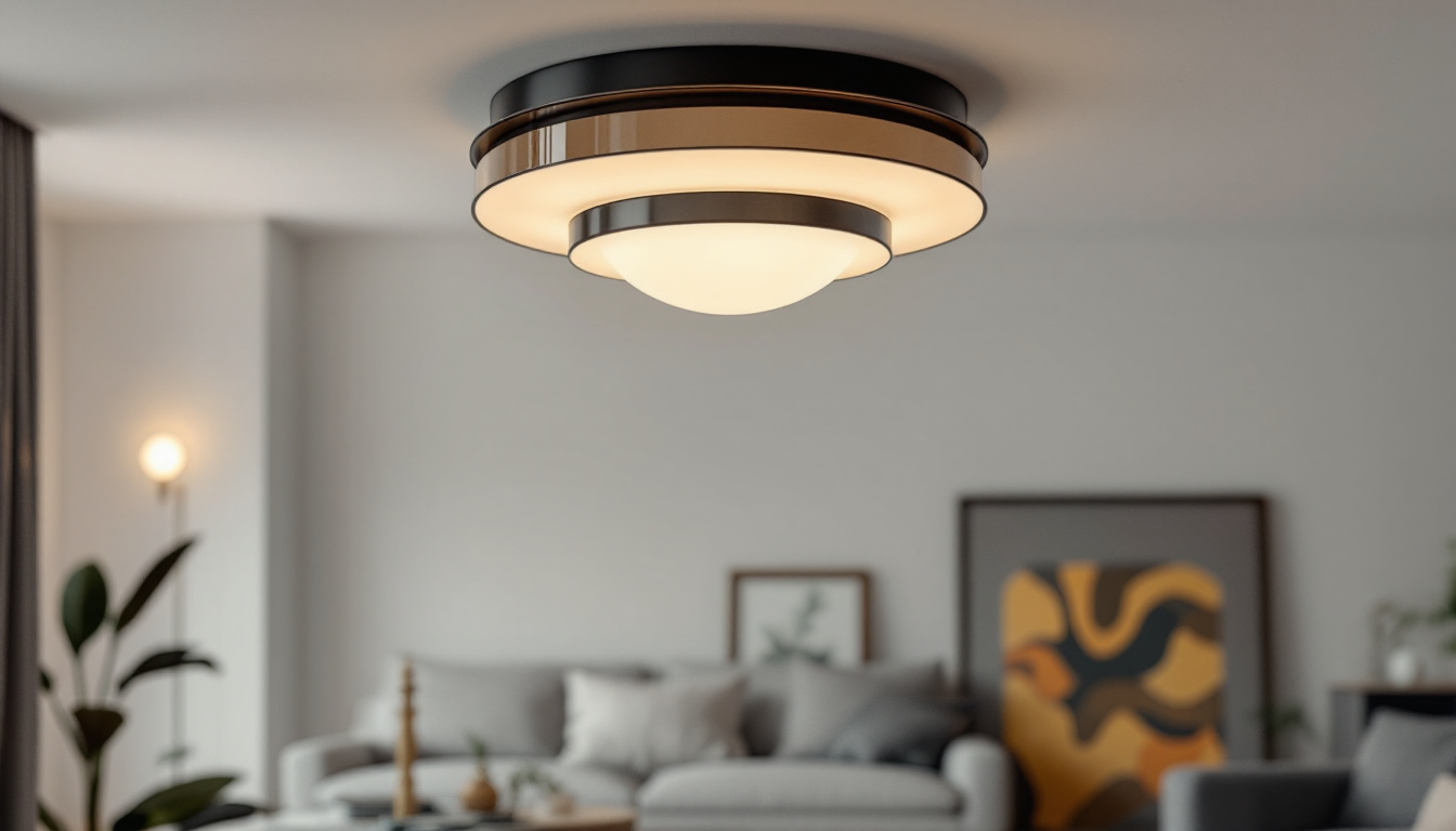 A photograph of a beautifully designed semi flush mount light fixture in a stylish interior setting