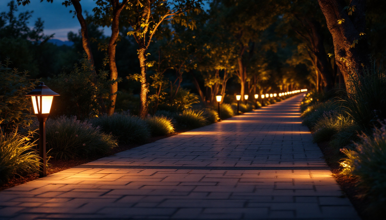A photograph of capture a photograph of a beautifully illuminated pathway at dusk