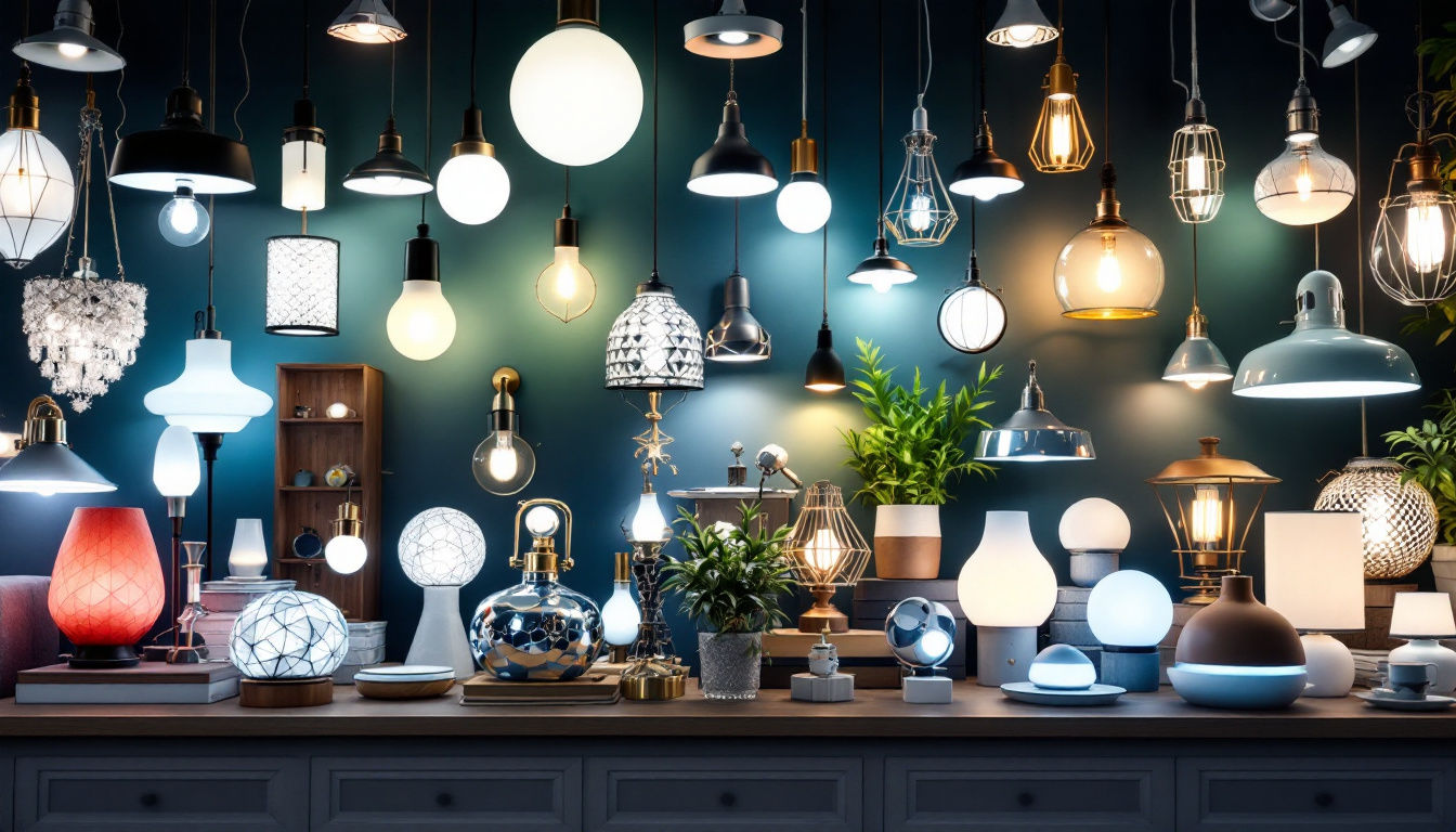 A photograph of a beautifully arranged display of various wholesale lighting fixtures