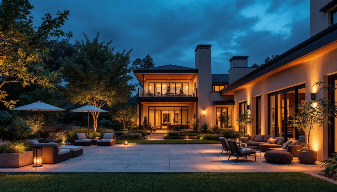 A photograph of a beautifully illuminated outdoor space at dusk