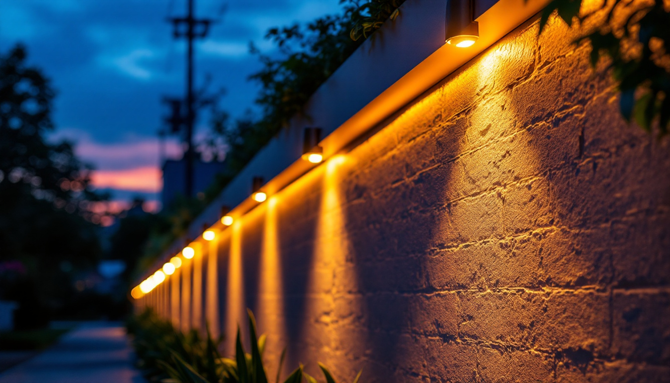 A photograph of a beautifully illuminated outdoor wall adorned with stylish led lights