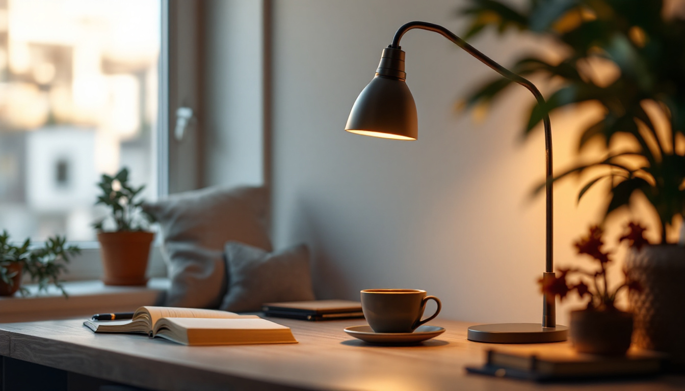 A photograph of a stylish gooseneck light fixture illuminating a cozy