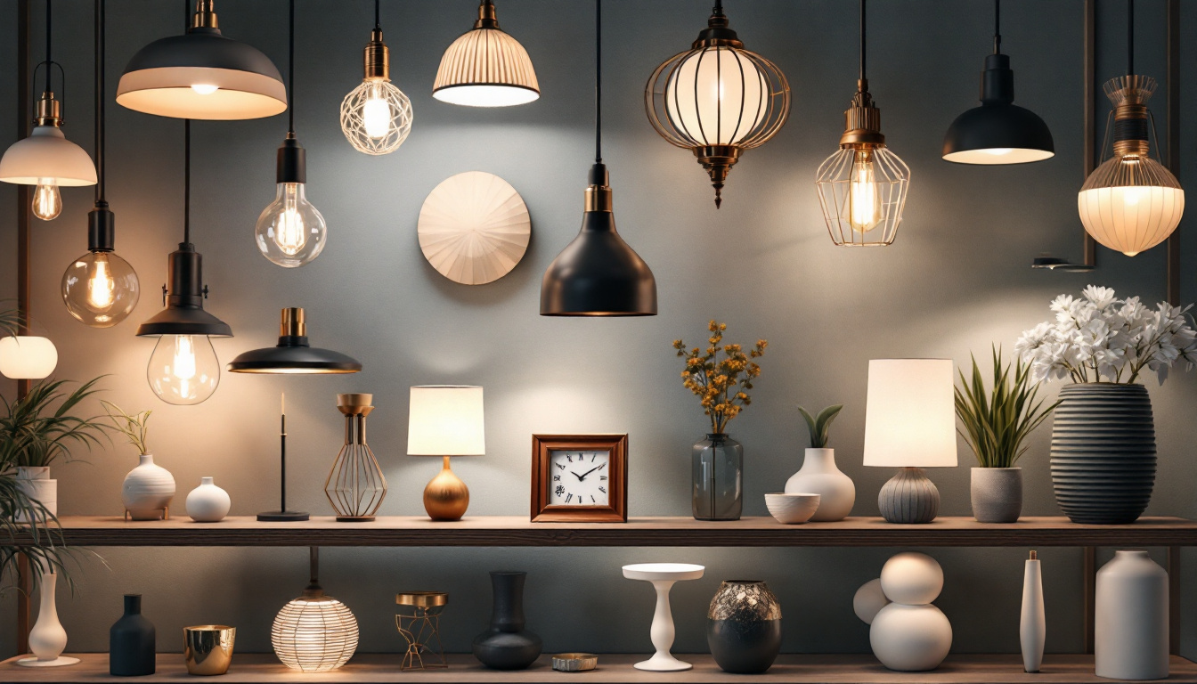 A photograph of a beautifully arranged display of various lighting fixtures