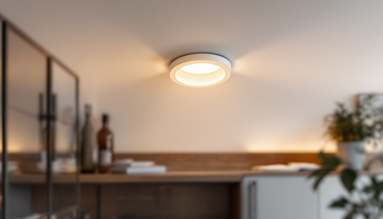 A photograph of a stylishly designed recessed downlight fixture installed in a modern interior setting