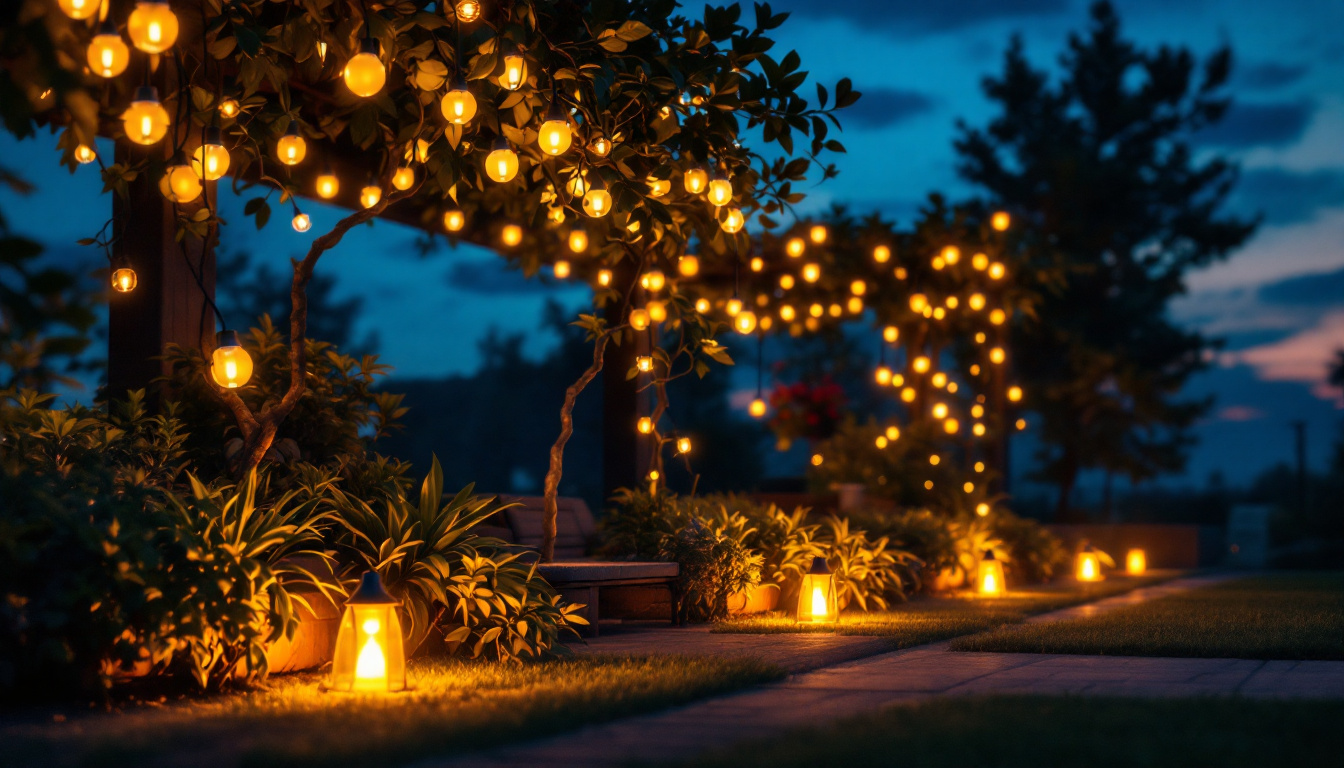 A photograph of a beautifully illuminated outdoor space at dusk