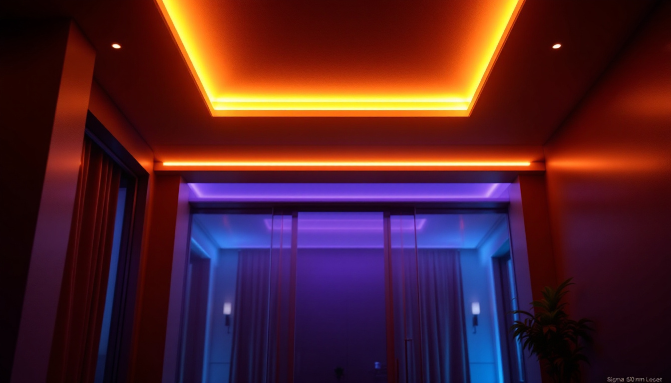 A photograph of a beautifully lit room featuring elegant led ceiling light strips