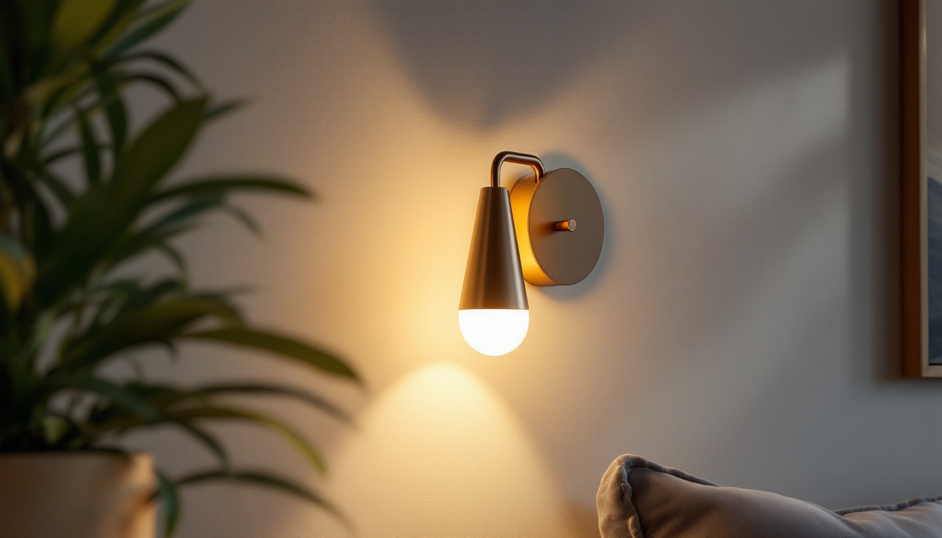 A photograph of a stylishly designed wall light sconce illuminating a cozy