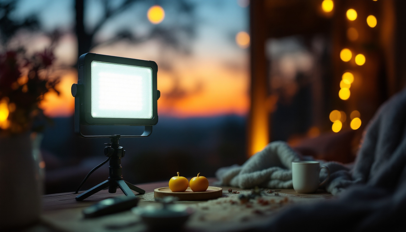 A photograph of a portable led light in use