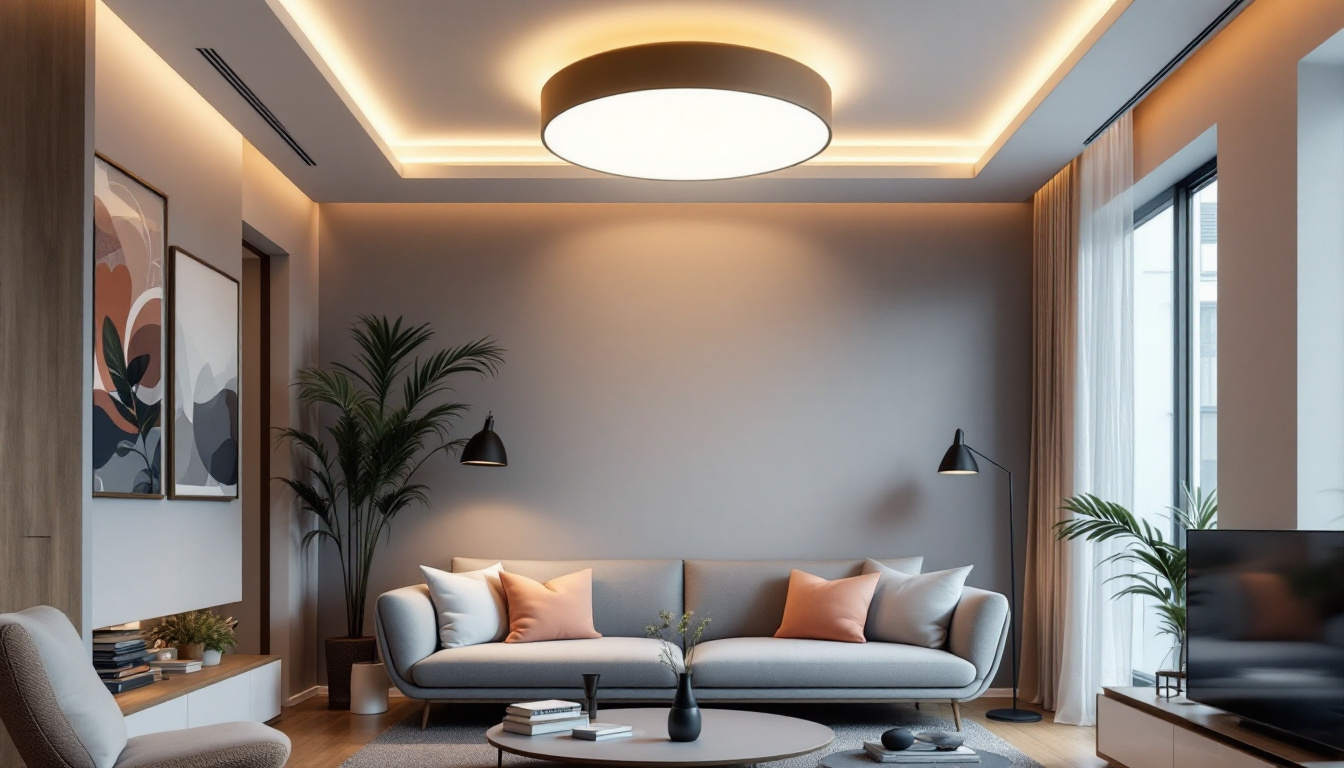 A photograph of a stylishly designed room featuring modern led flush ceiling lights