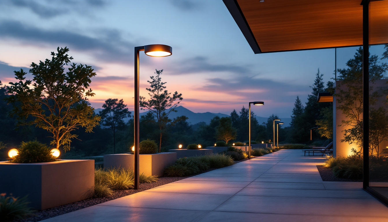 A photograph of a beautifully designed modern exterior lighting installation that highlights its aesthetic appeal and functional purpose