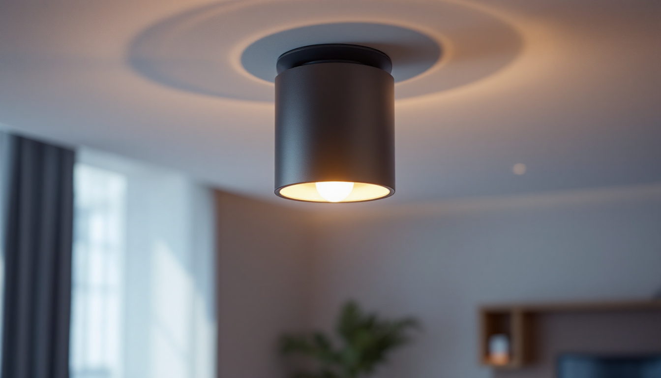 A photograph of a stylishly designed ceiling canister light fixture illuminating a modern living space