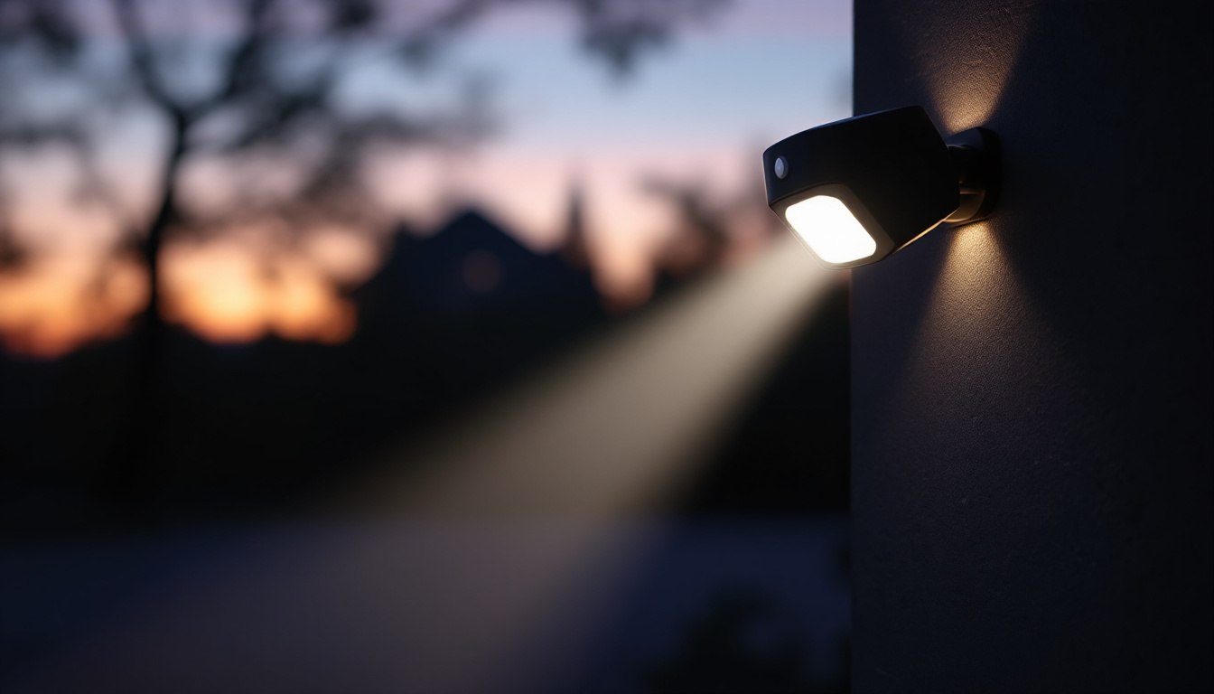 A photograph of a motion-detecting light in action