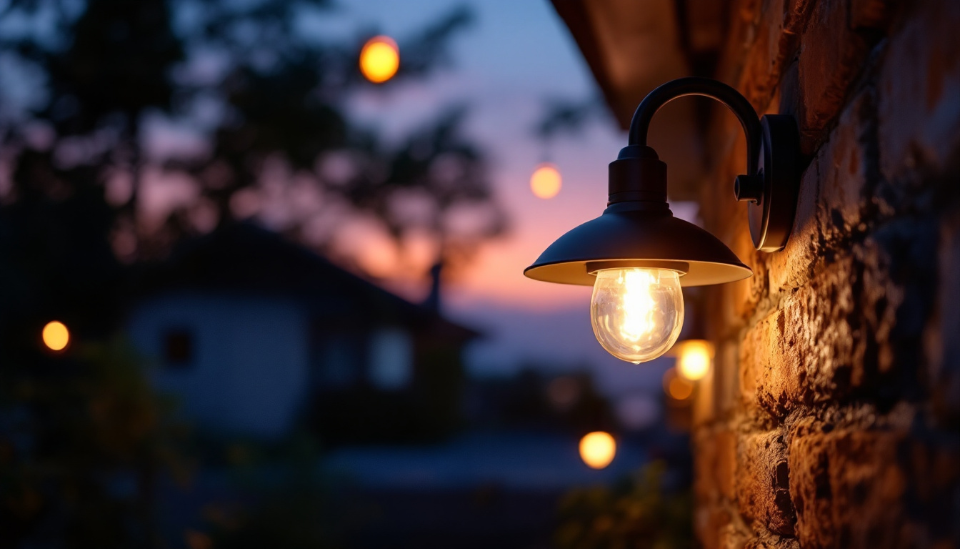 A photograph of a cobra head-style light fixture in an outdoor setting during twilight