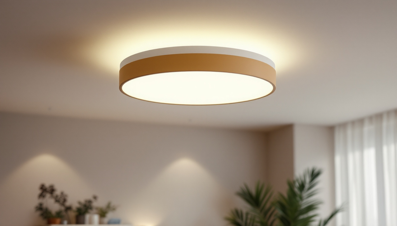 A photograph of a stylishly designed flat ceiling light fixture in a well-lit room