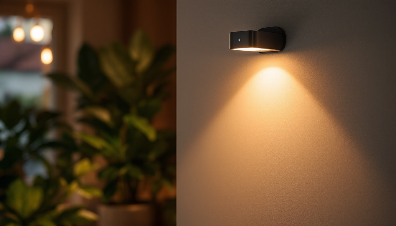 A photograph of a beautifully lit indoor space showcasing a sleek motion sensor light in action