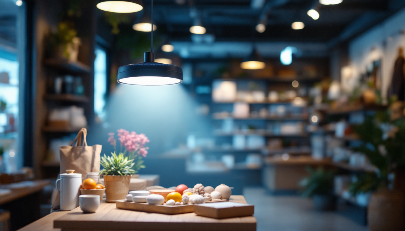 A photograph of a well-lit solar shop light in an attractive retail setting