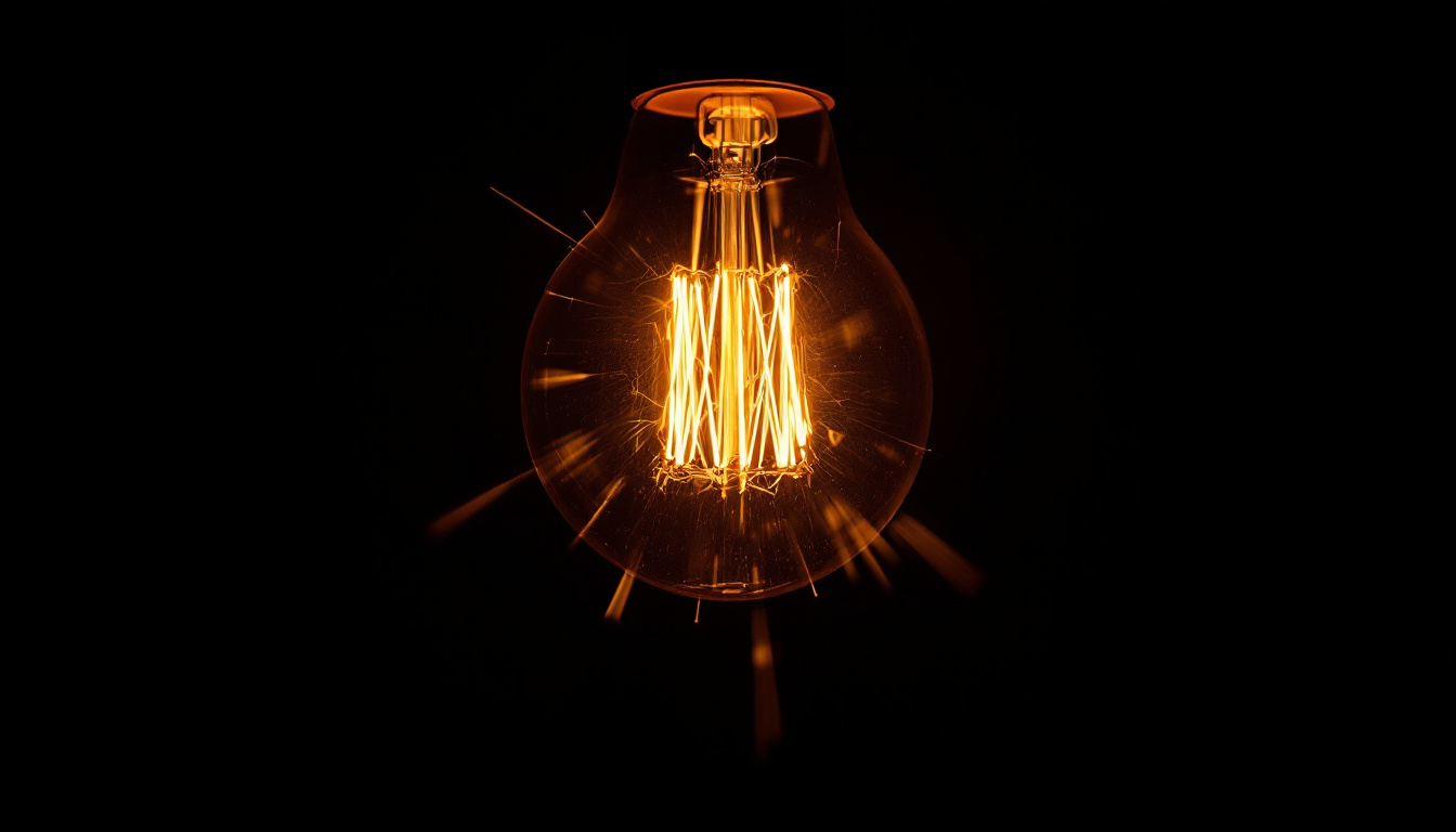 A photograph of a close-up of a light bulb emitting a bright
