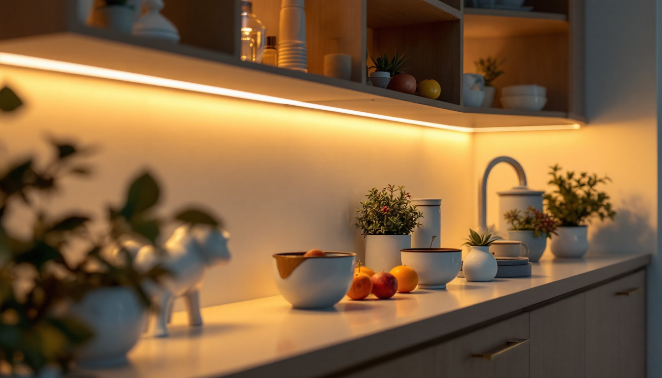 A photograph of a beautifully arranged cabinet showcasing warm