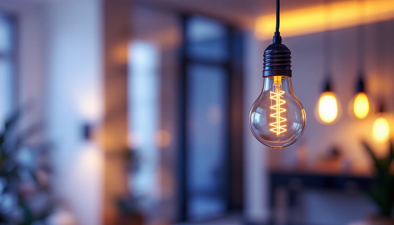 A photograph of a stylishly designed led light bulb fixture in a modern interior setting