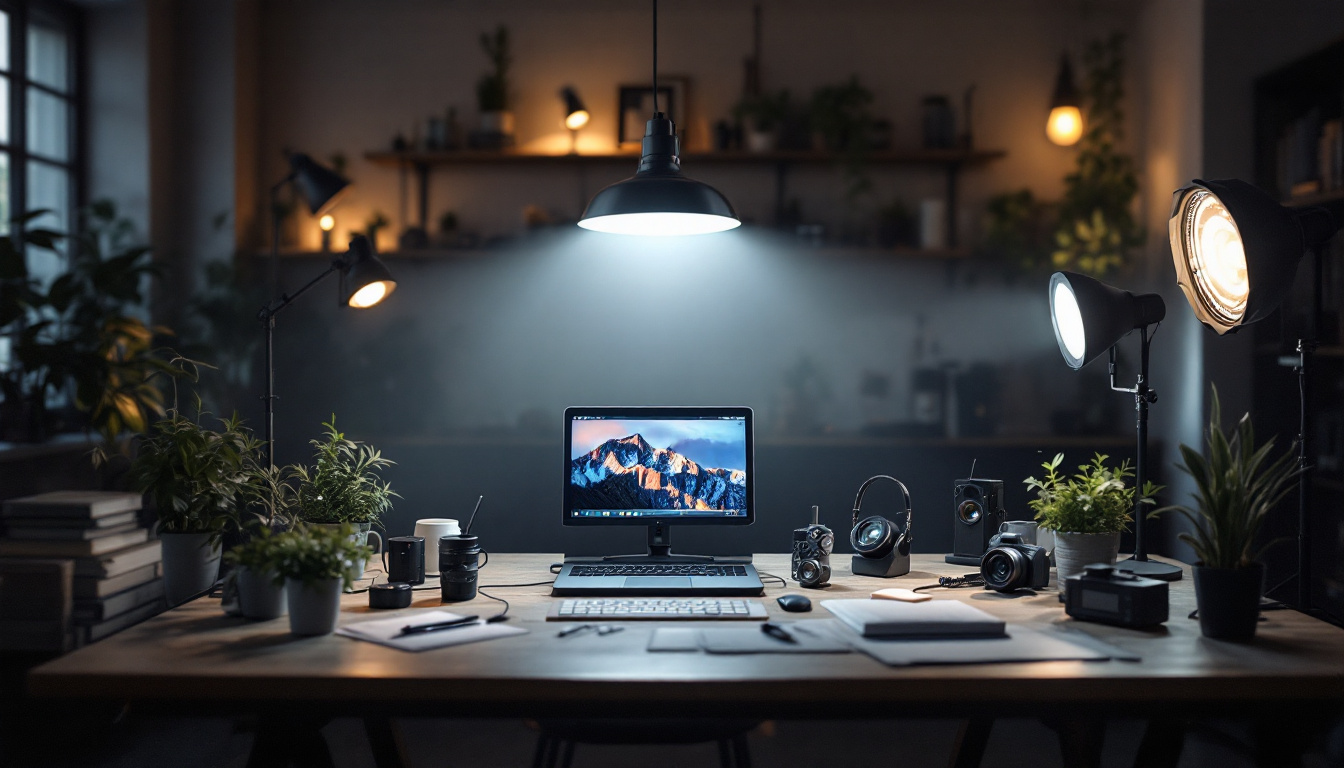 A photograph of a well-lit workspace featuring various types of lights and ballasts