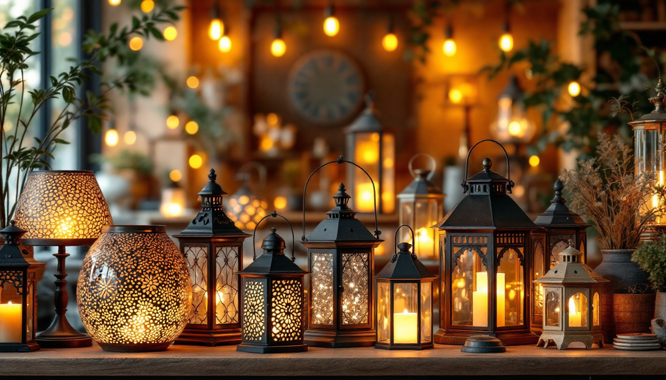 A photograph of a beautifully arranged display of various lamps and lanterns