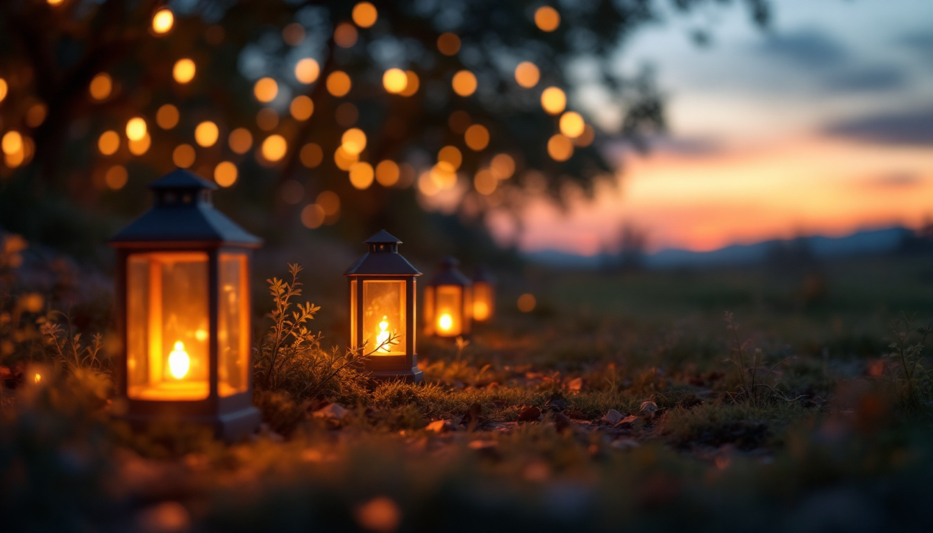 A photograph of a serene outdoor scene illuminated by soft