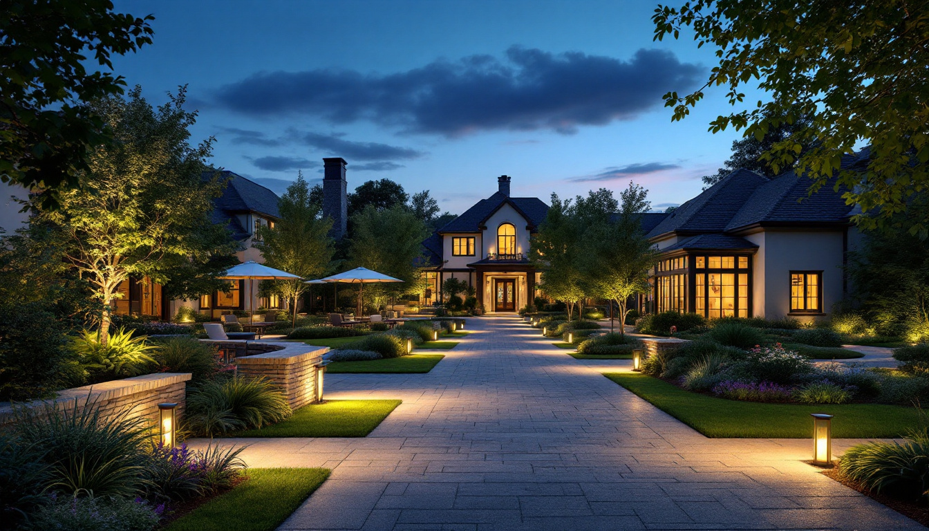 A photograph of capture a photograph of a beautifully illuminated outdoor space at dusk