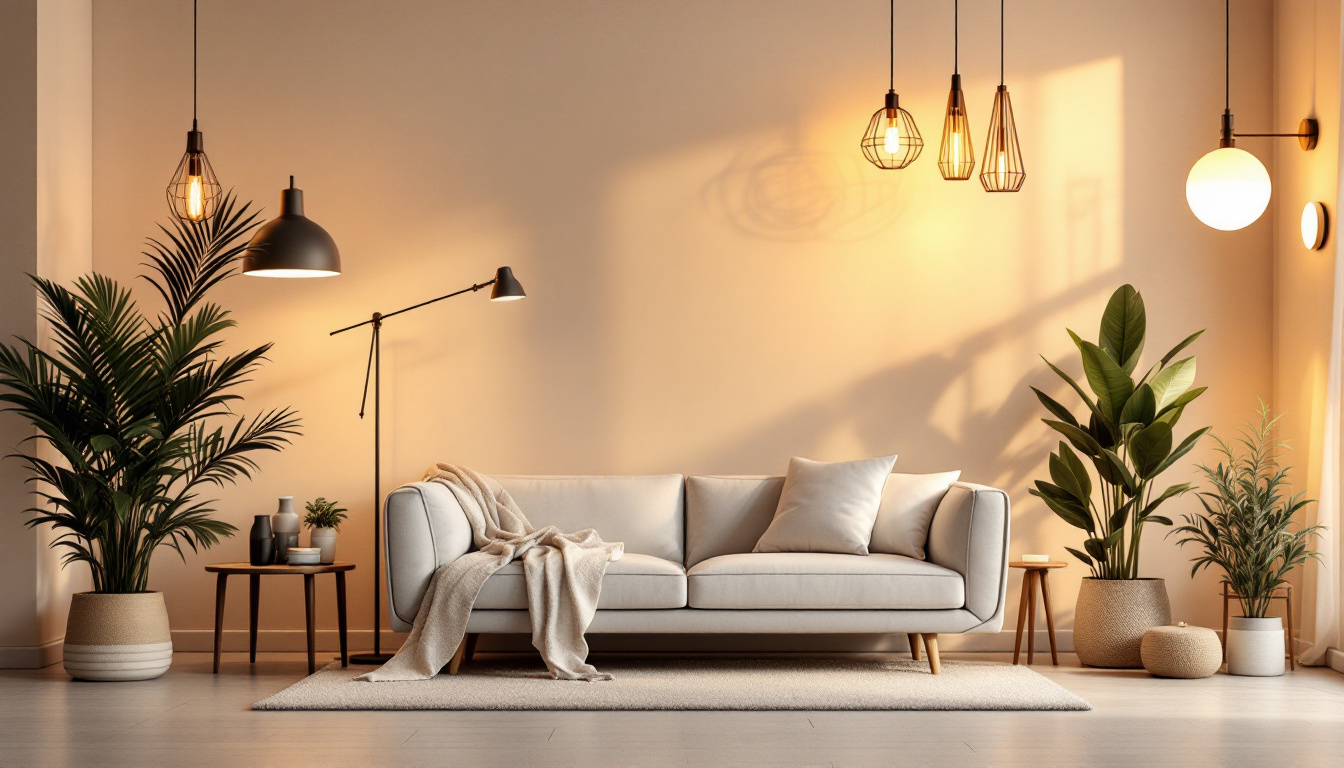 A photograph of a beautifully arranged scene featuring various types of lighting fixtures