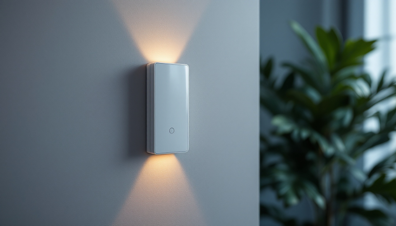 A photograph of a modern occupancy sensor switch installed on a wall