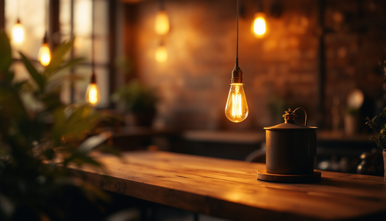 A photograph of a well-designed industrial light fixture in an aesthetically pleasing setting
