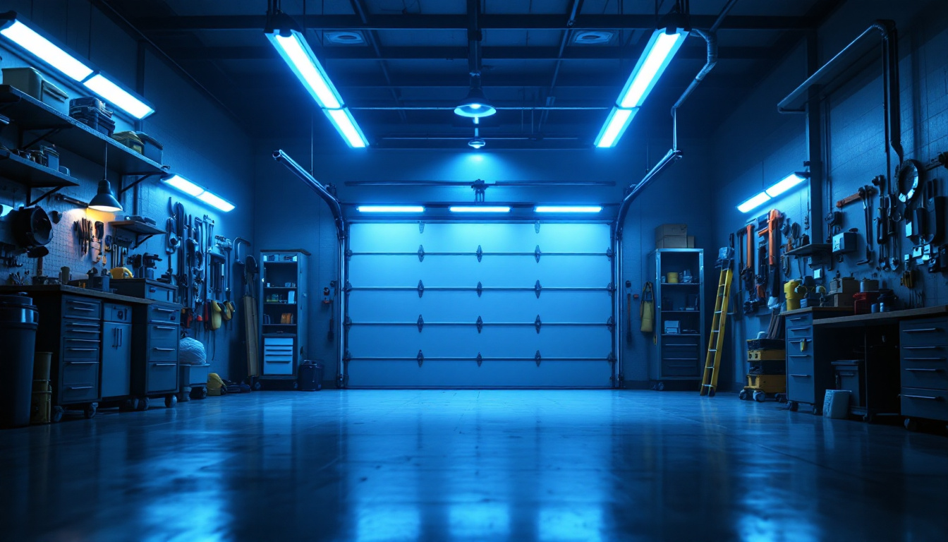 A photograph of a well-lit garage showcasing various styles of led lighting installations