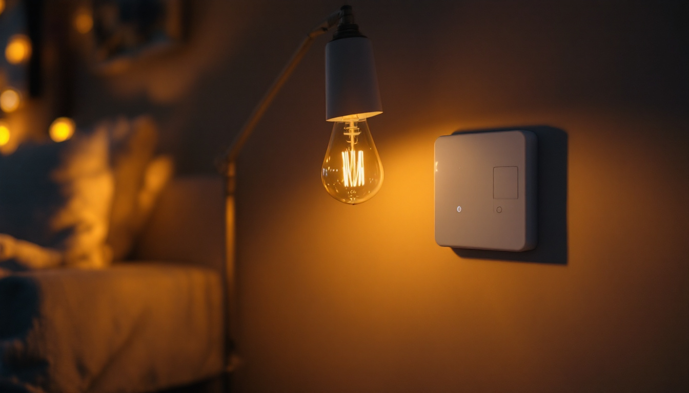 A photograph of a stylish lamp with a timer switch prominently displayed