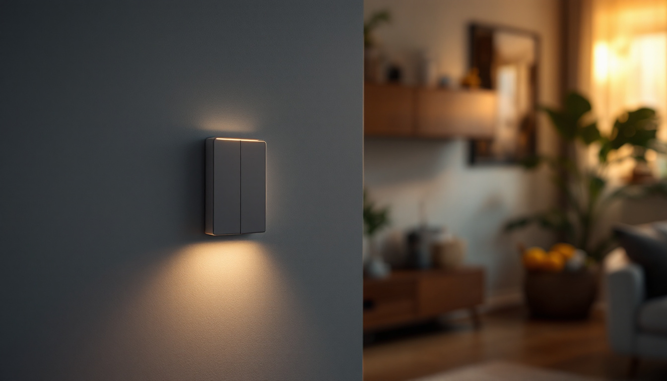 A photograph of capture a photograph of a stylish dimmable led switch installed on a modern wall