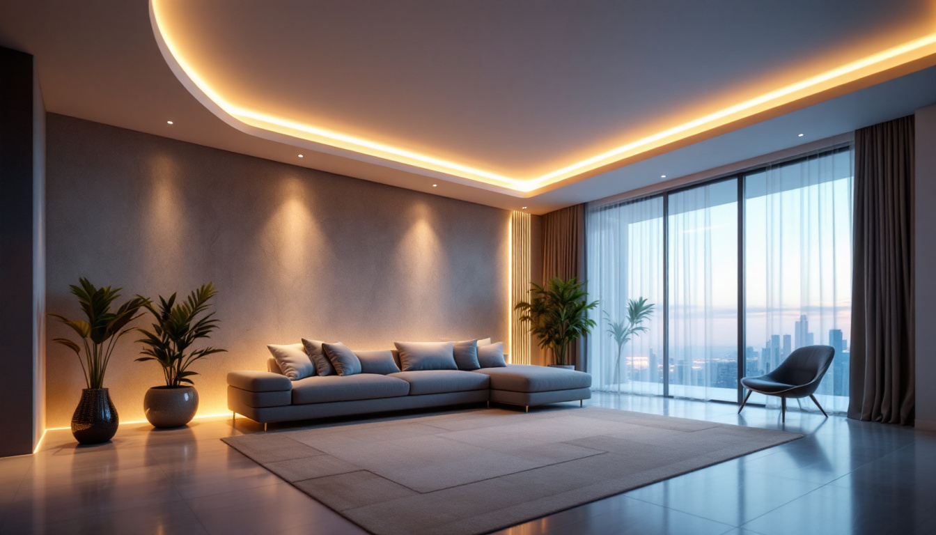 A photograph of a beautifully designed room featuring recessed lighting with sleek covers