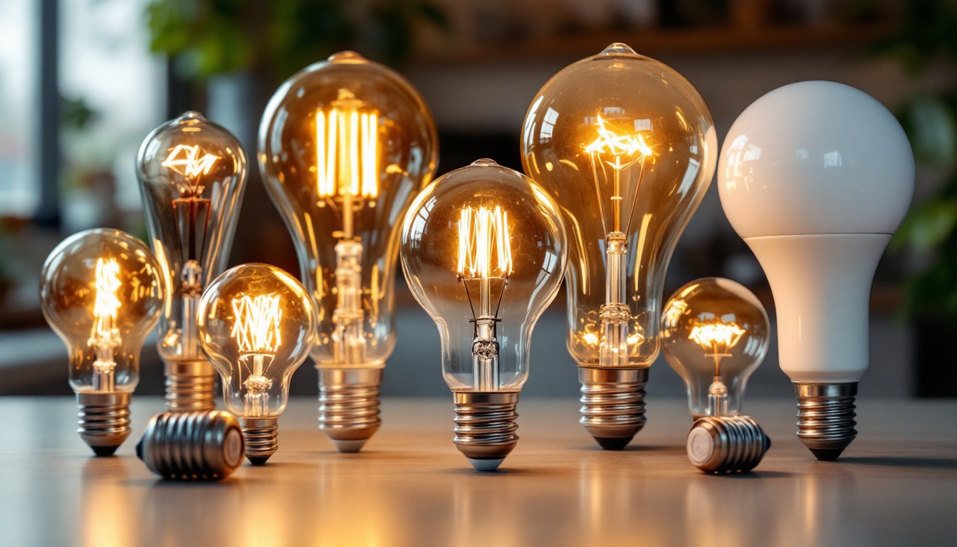A photograph of a variety of standard light bulbs displayed together