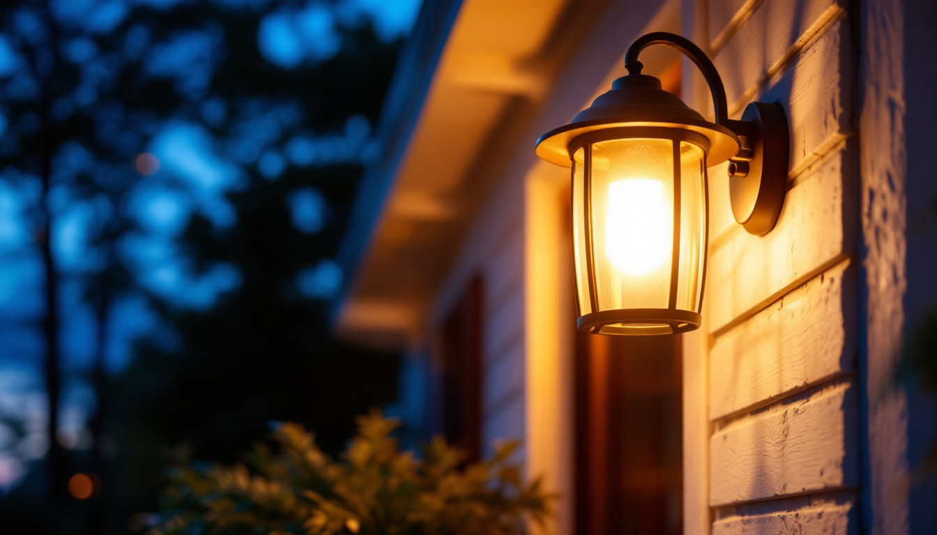 A photograph of a warmly lit porch featuring an elegant led porch light