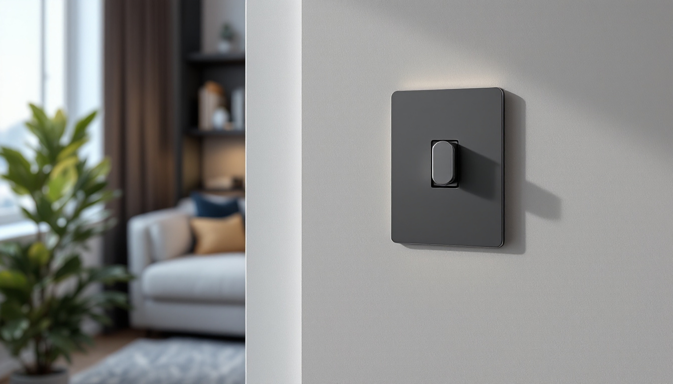 A photograph of a well-designed toggle light switch installed in a stylish home setting