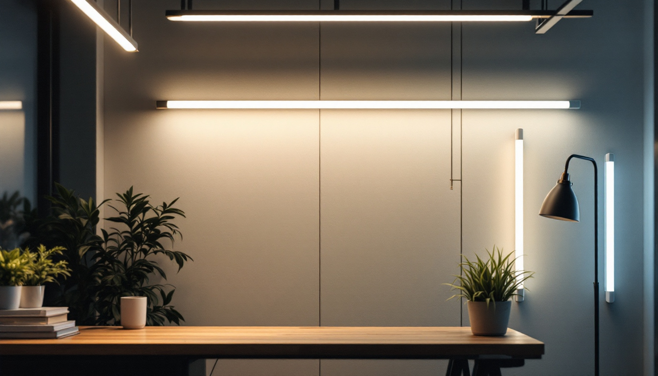 A photograph of a well-lit interior space showcasing various types of tube lights in use