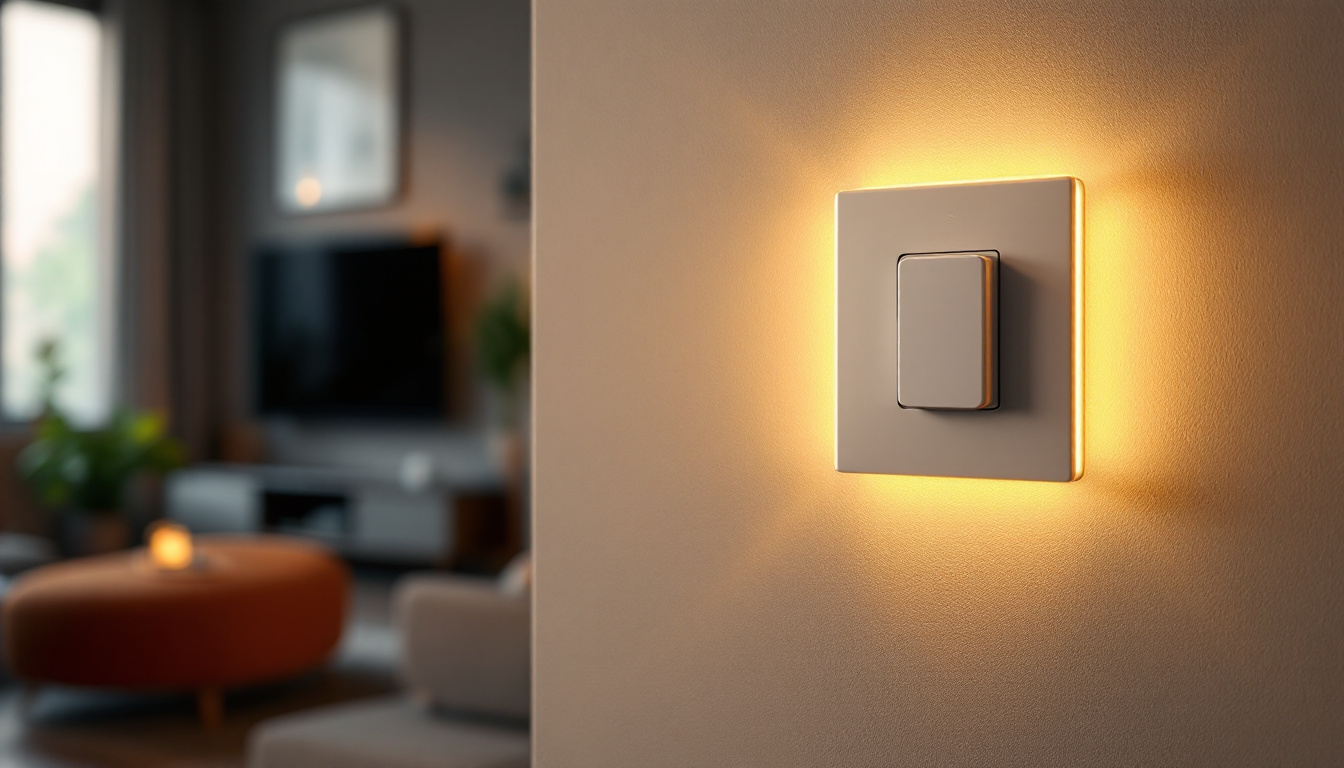 A photograph of a stylish switch and outlet combo installed in a modern home setting