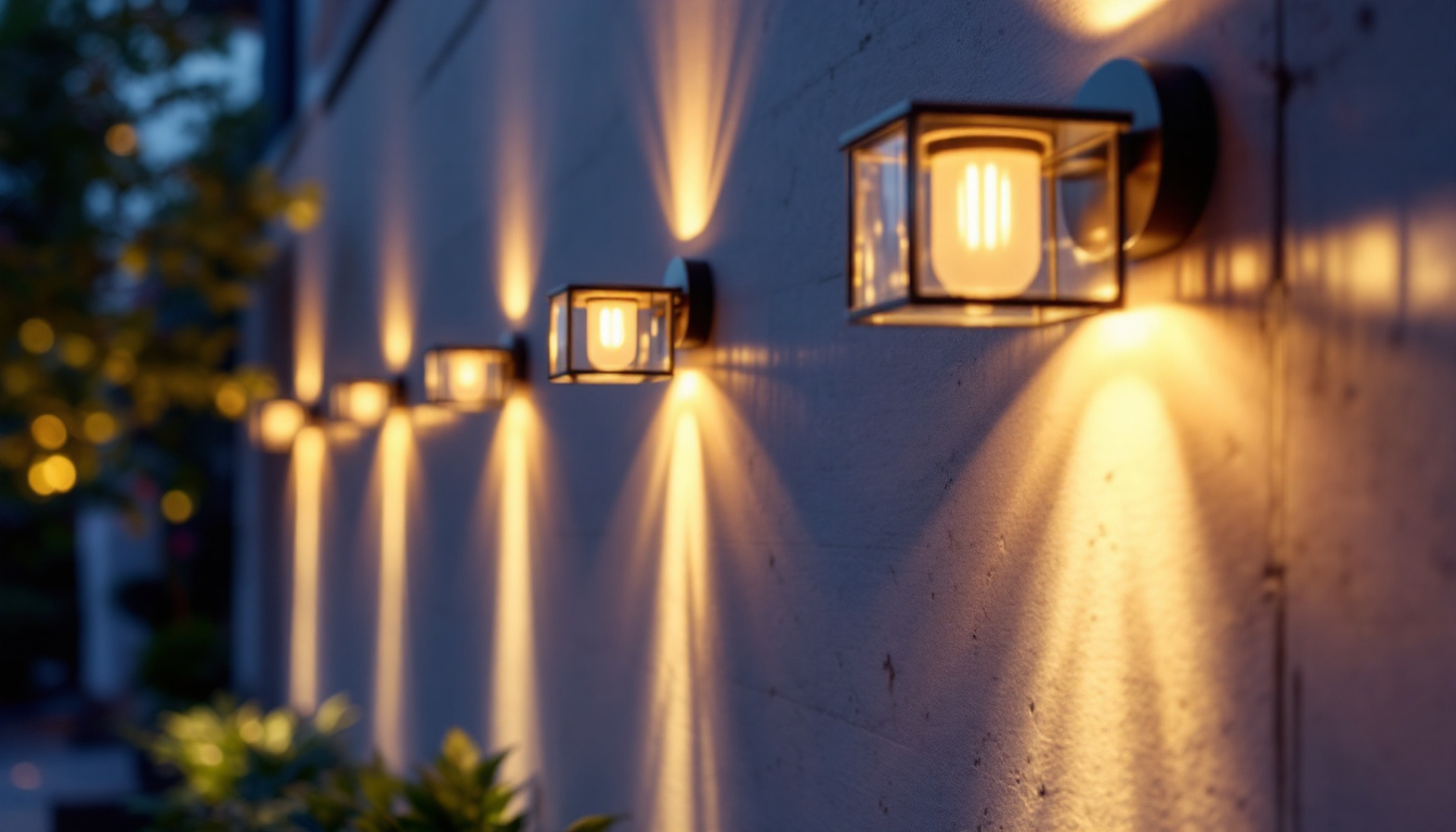 A photograph of a beautifully illuminated outdoor wall adorned with stylish lighting fixtures