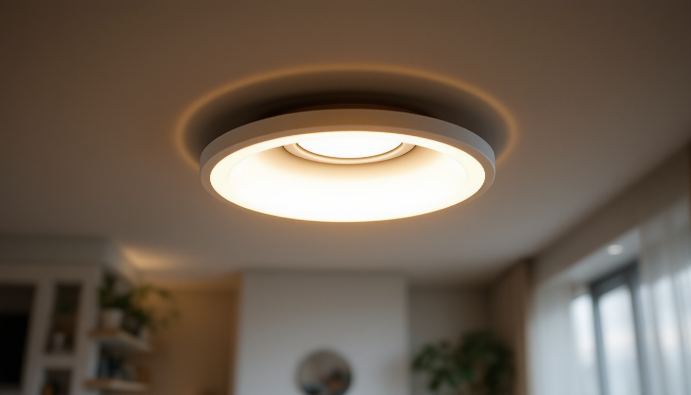 A photograph of capture a photograph of a beautifully designed cap recessed light installed in a modern ceiling