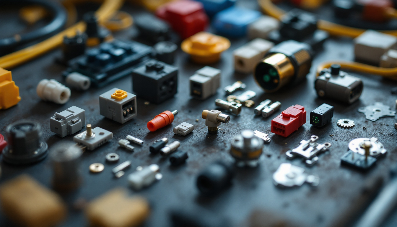 A photograph of a variety of electrical wire connectors laid out on a workbench