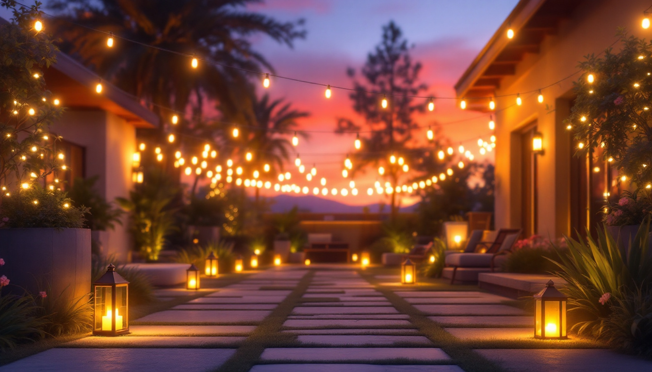 A photograph of a beautifully illuminated outdoor space at dusk