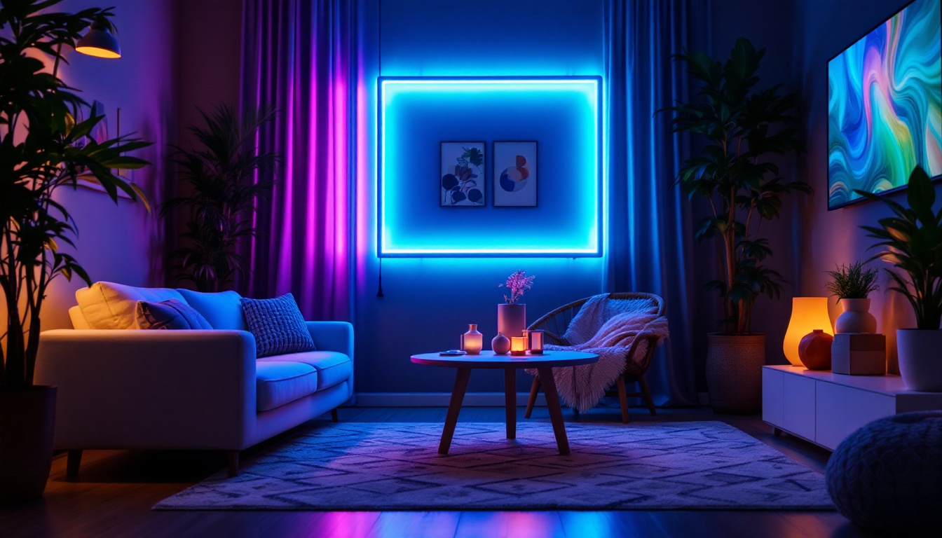 A photograph of capture a photograph of a beautifully arranged led strip lamp illuminating a cozy indoor space