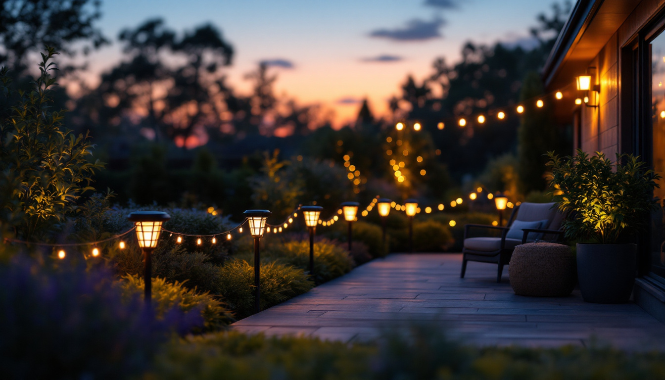 A photograph of capture a photograph of a beautifully illuminated outdoor space at dusk