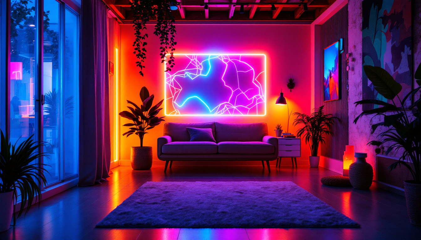 A photograph of a vibrant scene showcasing fluro led lights in various settings