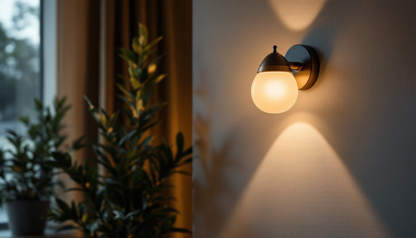 A photograph of a stylishly designed wall sconce illuminated in a cozy indoor setting