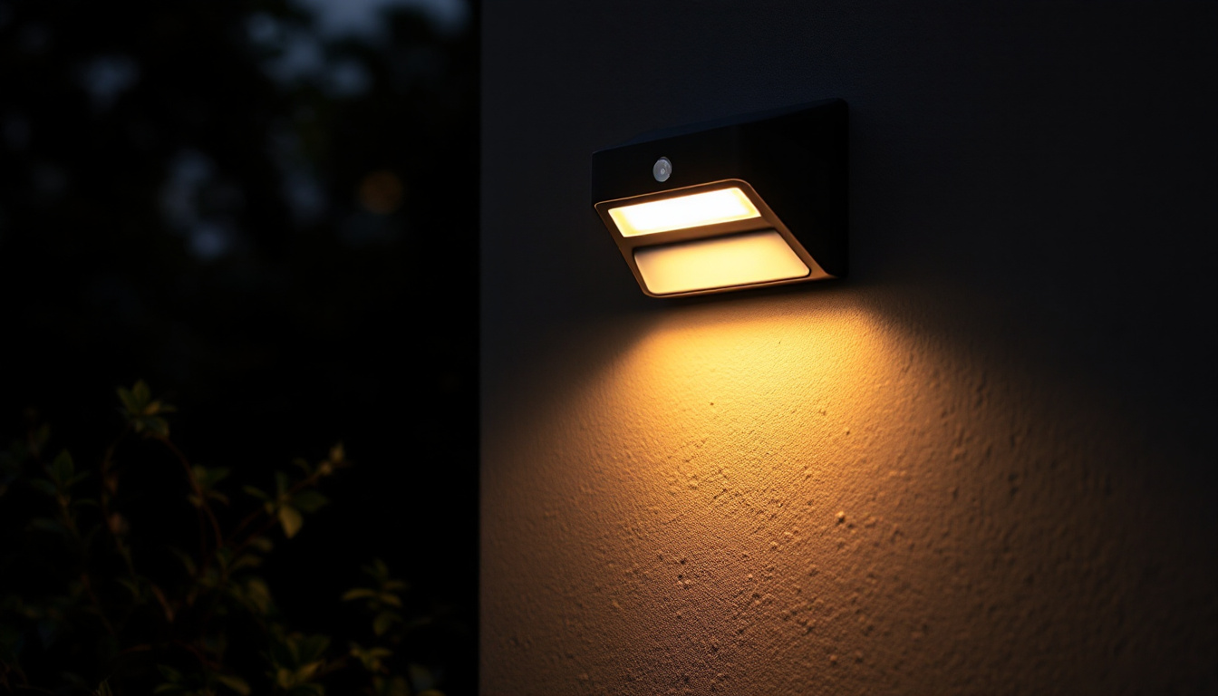 A photograph of a motion sensor security light in action